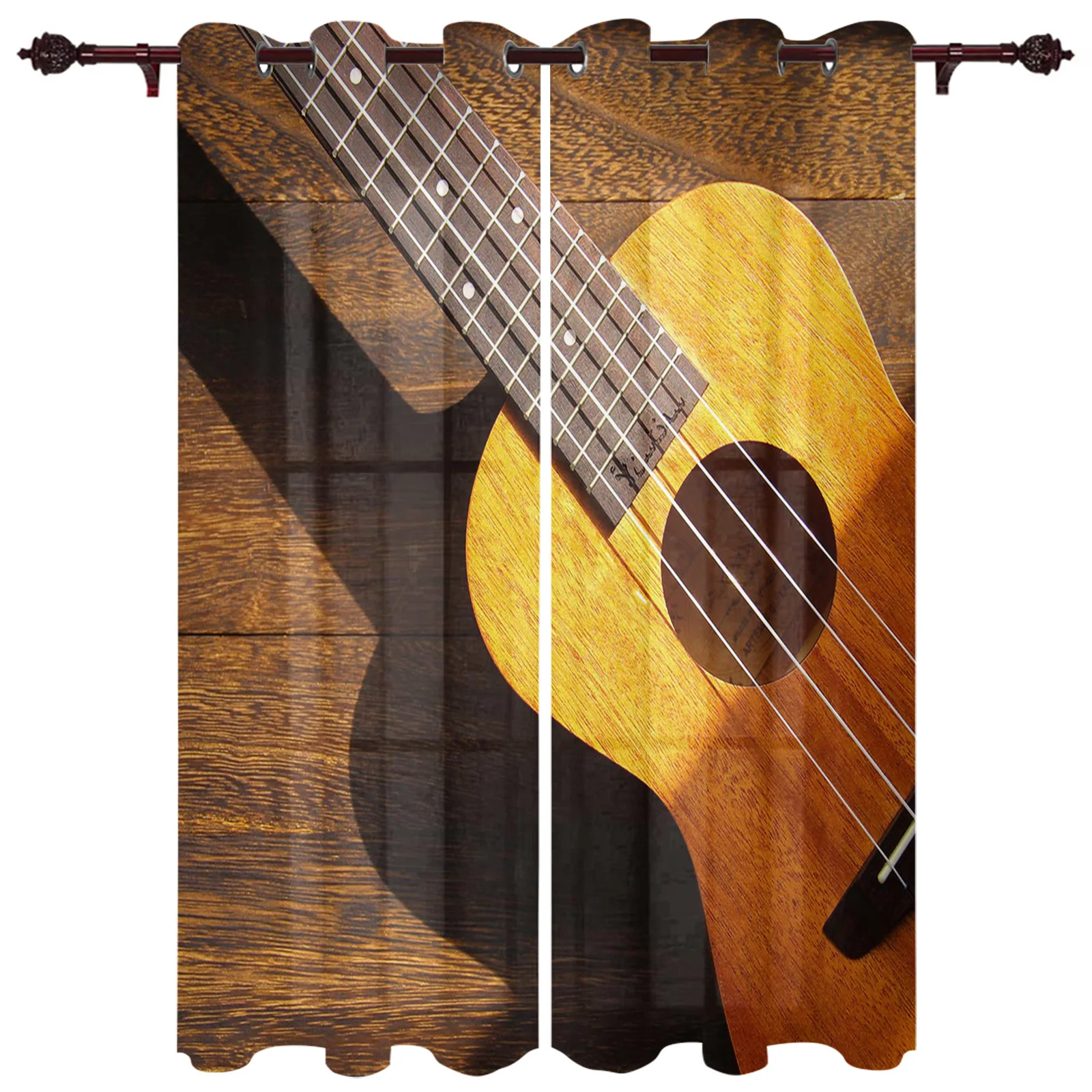 

Винтажные желтые гитарные современные занавески для гостиной из полиэстера, используемые на кухнях, для спальни, оконные украшения, размер ...