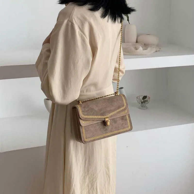 Модные сумки-мессенджер на ремне с цепочками Женские однотонные кашемировые