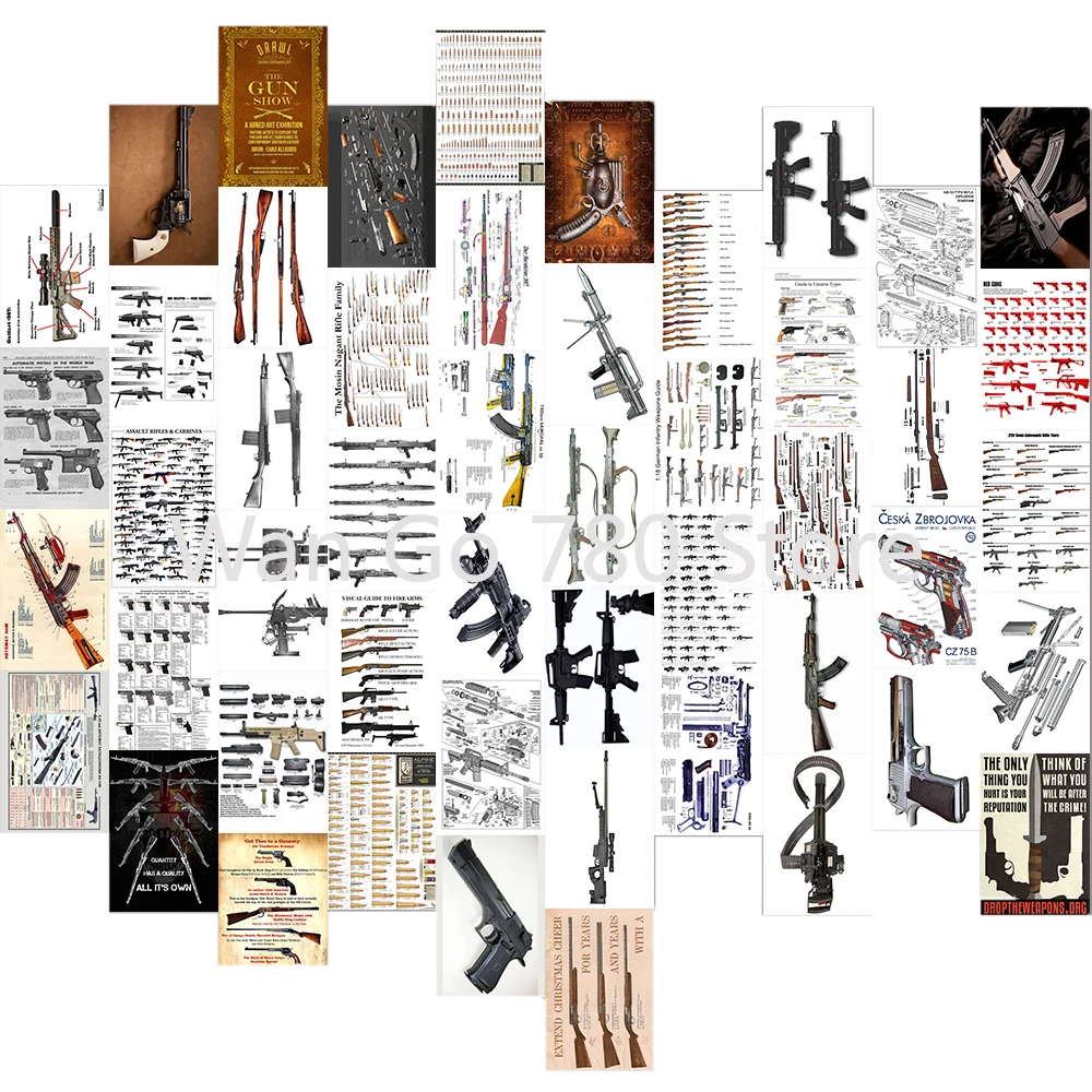 

50pcs Modern Firearms Weapons Collection Wall Collage Kit Gifts for Military Fans Postercard Wall Sticker Room Decoration