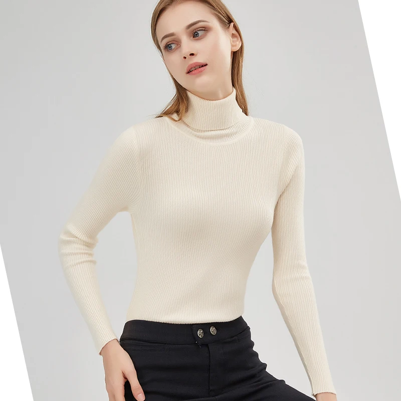 

2021 Women's Sweater New Knitted Sweater European and American Fashion Solid Color Turtleneck Bottoming Shirt