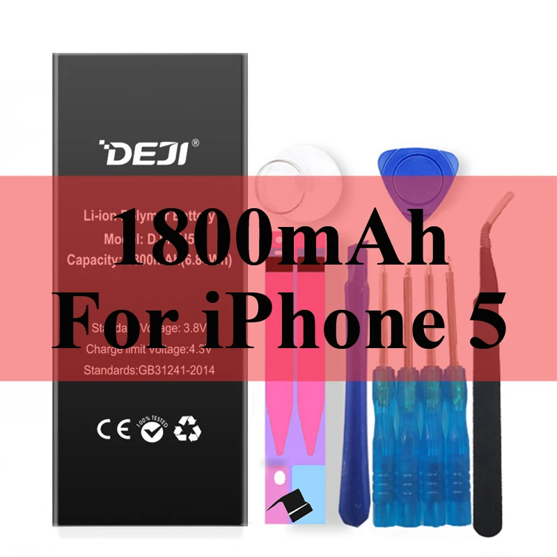 1800mAh For iPhone 5 Deji Аккумулятор для Apple iPhone 5S SE 6 6s 7 4s 5 8 X SE 6Plus 6sPlus 8Plus Plus iPhone7 1430mAh-3410mAh сменный литий-полимерный батарея+бесплатный инструмент для Apple iPhone 5s SE 6 6s 7 Мобильный телефон батарея - Цвет: 1800mAh For iPhone 5