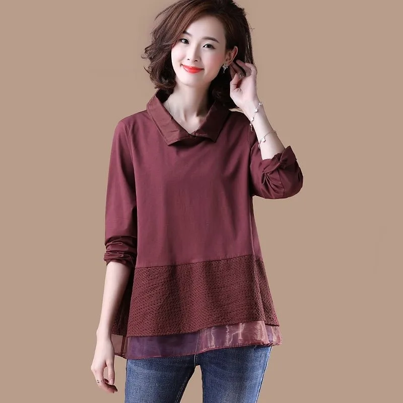 

Plus Size Women Blouses Shirts New Arrival 2020 Autumn Fashion Peter Pan Collar Long Sleeve Female Loose Casual Tops Shirt P1304