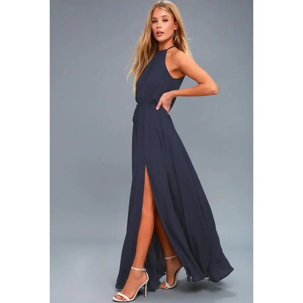 Fall Maxi Long Party Dresses For Women Halter Neck Vintage Sleeveless High Split Boho Dress Summer Sexy Beach Vestidos | Женская одежда