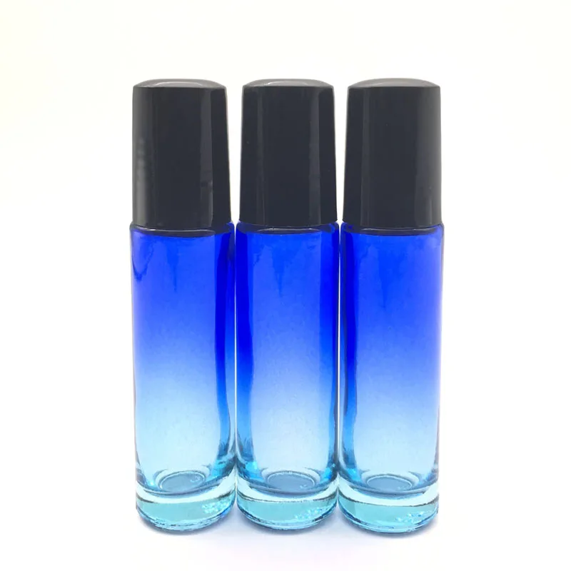 

6pcs Gradient Blue-clear Essential Oil 10ml Empty Roller Vial Perfume Roll on Ball Thick Glass Bottle