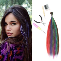 feather hair extension 60slot mixed color straight synthetic i tip hair extensions with micro rings 2 crochet hooks 1 plier kit