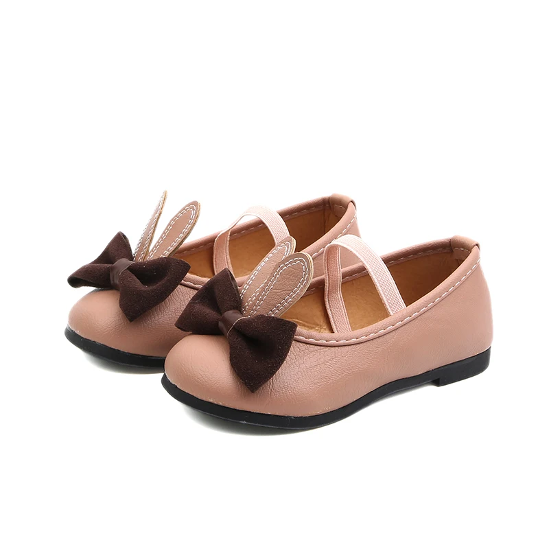 SJ005Pink Bekamille/кожаная обувь для девочек; сезон весна-осень; Детские тонкие туфли; детская кожаная обувь принцессы с бантом и ушками для маленьких девочек - Цвет: SJ005Pink