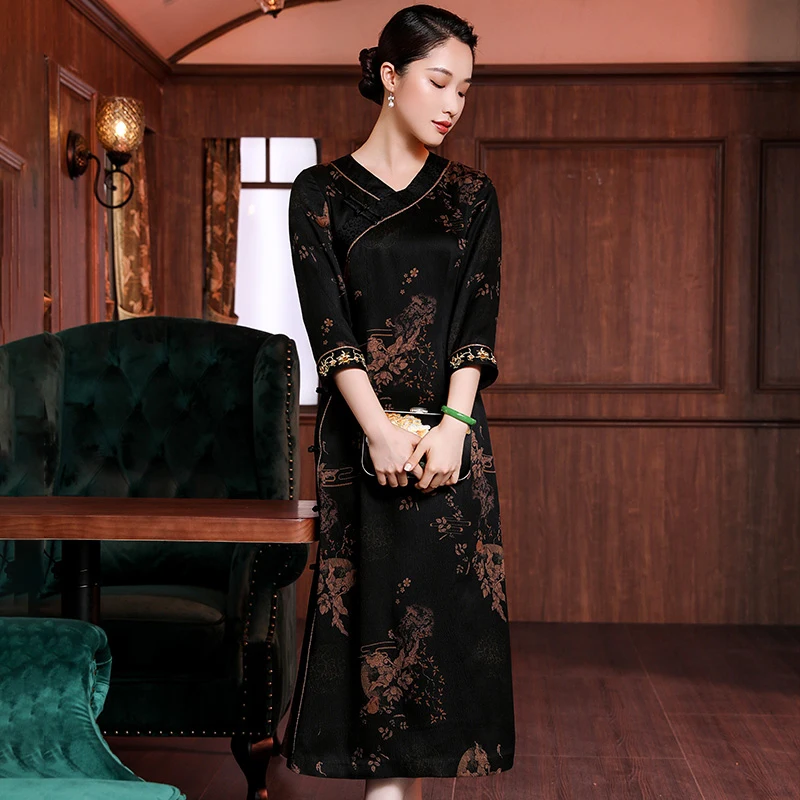 

Seal he new autumn 2020 Chinese wind restoring ancient ways is watered gauze high temperament improved long qipao dress