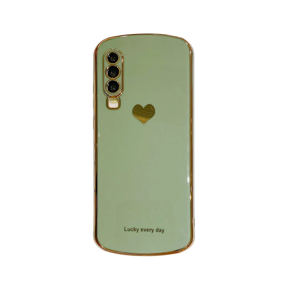 Boucho Mạ Điện Hình Bầu Dục Dành Cho Huawei Honor 30 P30 P40 Giao Phối 30 Pro Nova 7 SE Cao Cấp Màu Trơn họa Tiết Trái Tim Bìa Mềm cute phone cases huawei