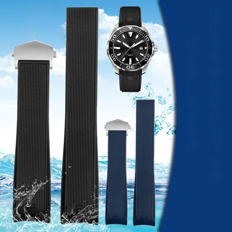 

High Quality Natural Rubber Watchband 20mm 22mm Fit for TAG Watch Heuer Aquaracer 300 500 Diving Strap Sports Silicone Wristband