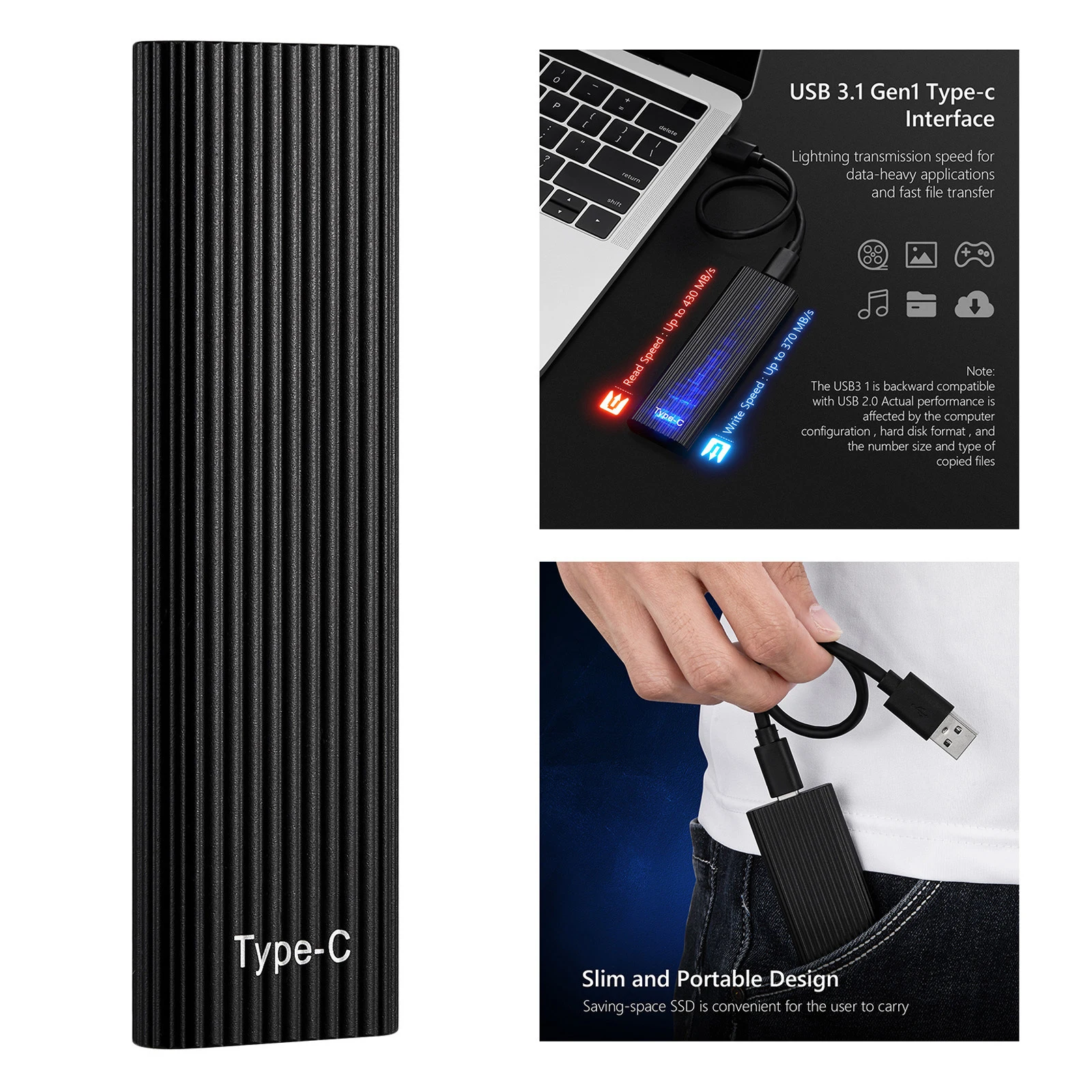 Портативный внешний жесткий диск 4 ТБ M.2 SSD мобильный твердотельный