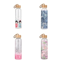550ml portable glass water bottles with bamboo lid rope decanter for juice tea japanese my drinking cup sport outdoor office