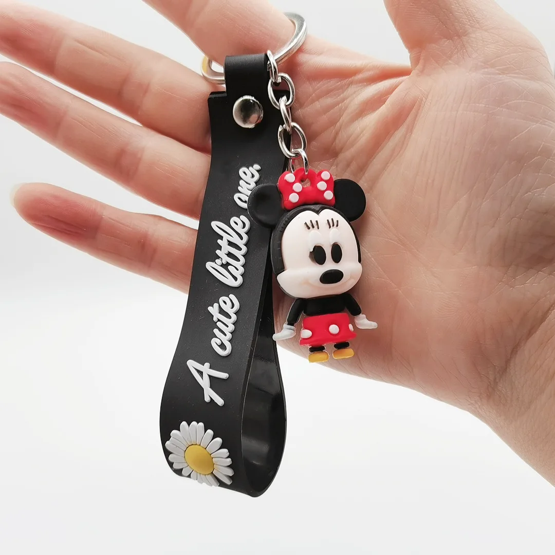 

Disney Mickey Minnie Stitch Keychain Movies Figure Silicone Key Chain Animal Couple Bag Pendant Car Key Ring Christmas Gift