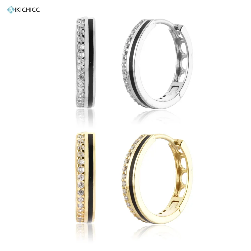

KIKICHICC 925 Sterling Silver Gold Enamel Black Zircon Hoops Earring Piercing Clips Pendiente Luxury Jewelry Clips 2021 Wedding