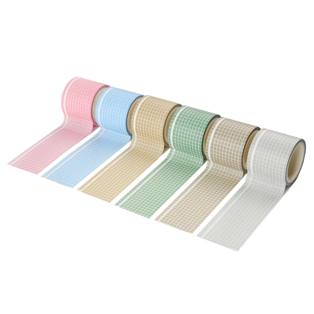 6 Rolls Grid Washi Tape Set 5M Colorful Writable Paper Adhesive Masking Tapes 35MM Width Sticky Paper Tape for DIY Journals