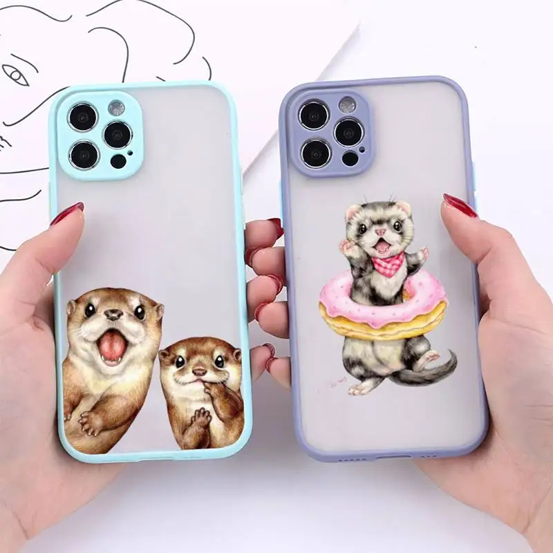 

Cute cartoon otter Matte Shockproof Phone Case For iPhone 12 11 Pro XS Max XR X 8 7 Plus Camera Protection Bumper cover