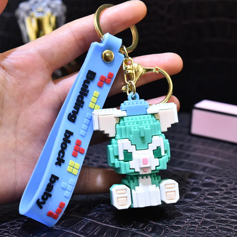 

Creative building block doll charm car keychain bag charm female couple exquisite cute keychain