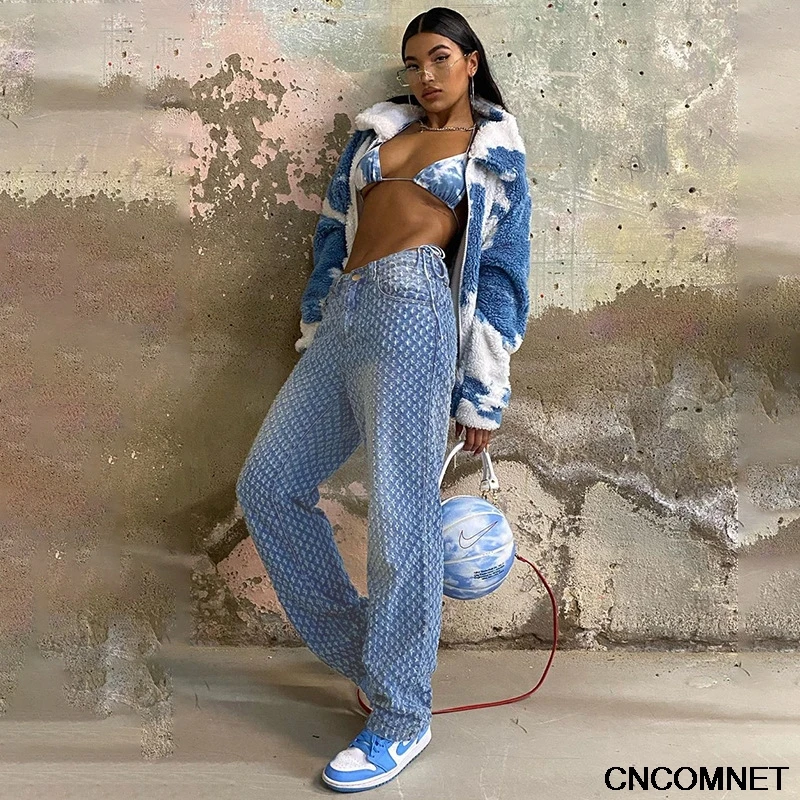 

Denim Pants Women's Trousers High Waist Full Length Hole Pants Streetwear Spring Fashion Casual Denim Straight Pants Trousers