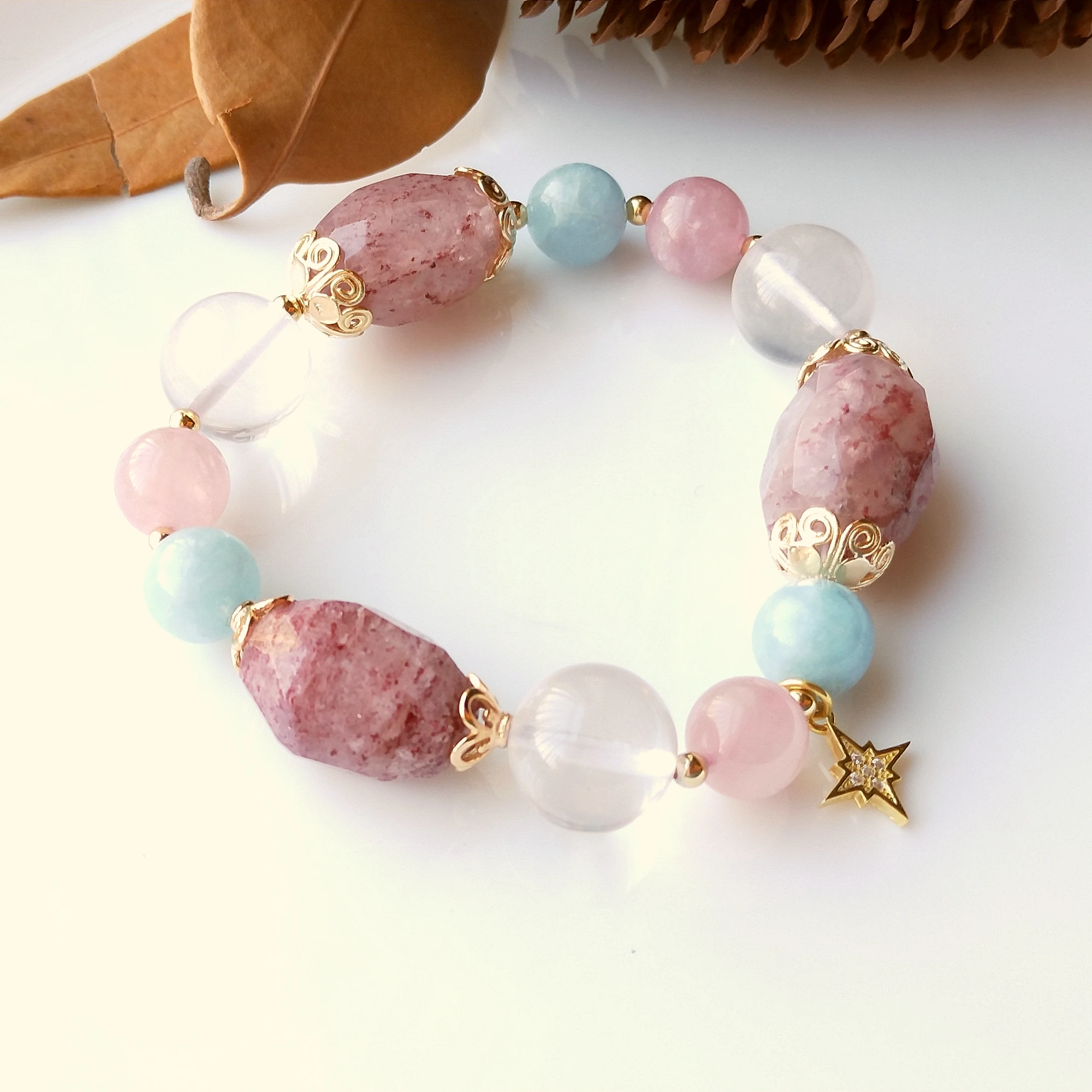 Lii Ji натуральный камень клубника кварц Аквамарин розовый чистый 925 пробы серебро