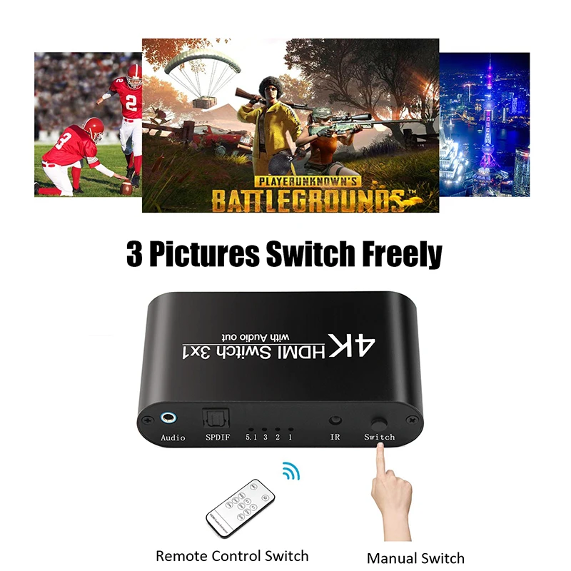 Разветвитель HDMI 3X1 4K с аудиовыходом для DVD ПК ТВ 30 Гц|dvd player lcd monitor|converter flashconverter headset
