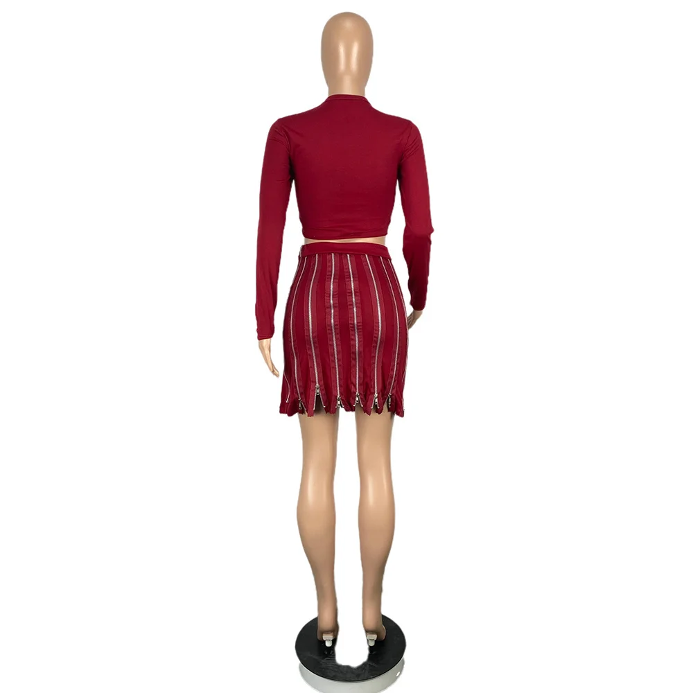 

Burgundy/olive Green Zipper Up Splice Knitted Skirt Fall Clothes for Women 2021 Sexy Elegant High Waist Split Party Club Skirts