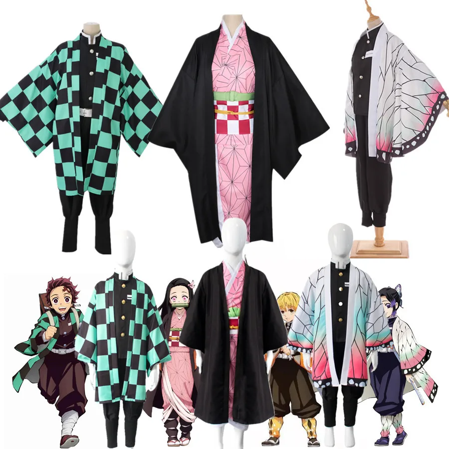 

Костюм-кимоно для косплея Kamado Tanjirou Nezuko Kimetsu No Yaiba Kochou Shinobu из аниме, одежда для взрослых и детей на Хэллоуин