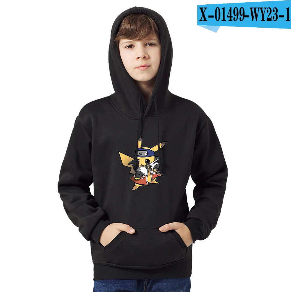 

boys girls Sweatshirt Anime Kawaii Funny Cute Pikachu Hoodie Black White Costume kids Pullovers Narutu Jacket Spring clothes