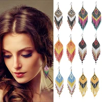 8colors seed beaded multicolor bohemian drop dangle earrings handmade jewelry fashion earrings