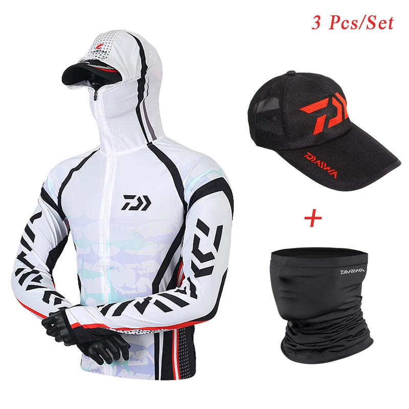 Fiyat Daiwa 3 Adet Balıkçı Kıyafeti Seti Güneş şapkası Ve Bisiklet Bandana Boyun Körüğü Güneş Koruma Hızlı Kuru Balıkçılık Gömlek Hoodie Erkekler Erkek