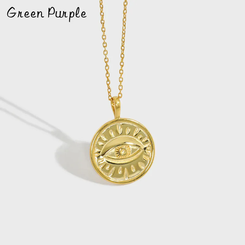 

Retro Devil Eye Geometric Coin S925 Sterling Silver Necklace Pendant for Women Stacked Round Clavicle Chain Fine Jewelry