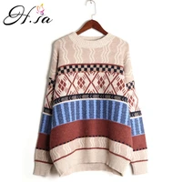 h sa women winter sweater and pullovers oneck striped vintage knitwear long sleeve oversized pull jumpers winter outwear sweater