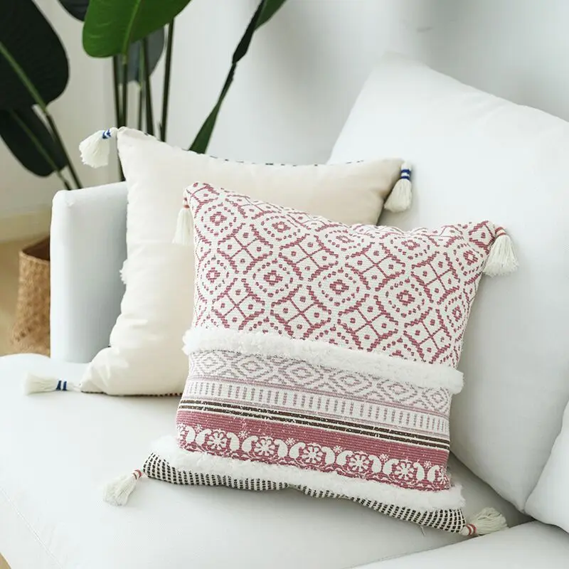 

Blue Yellow Pink 100% cotton woven printed cushion cover pillow cover for Home Sofa Bed