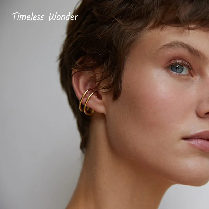 

Timeless Wonder Brass Geo Neat Clip Earrings for Women Jewelry Aesthetic Punk Non Pierced Ins Korean Trendy Cool Egirl Rare 6733