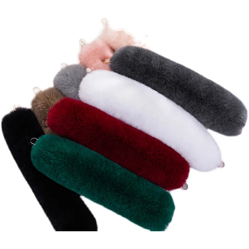 30cm Replacement Bag Strap Genuine Real Rabbit Fur Handbag Shoulder Straps Handle For Women Purse Belts Winter Accessories R51