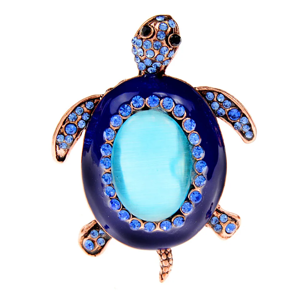 

CINDY XIANG Blue Opal Turtle Brooches For Women Fashion Animal Pin Rhinestone Vintage Accessories High Quality New Arrival 2021