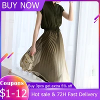 summer 2021 japanese style new temperament pleated gradient thin lace tight womens dress v neck sleeved korean fashion