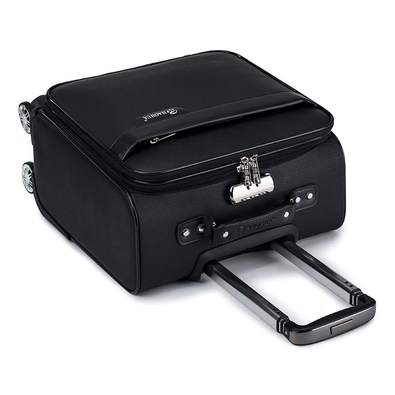 New 18 Inches Mini Student Suitcase PU Leather Carry-On Universal Wheel Boarding Luggage Password Travel Business for Men Women