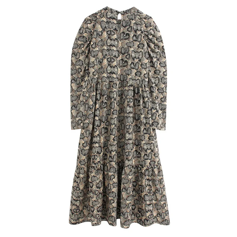 Винтажное женское платье весна 2020 новая мода животный принт змеи длинный рукав