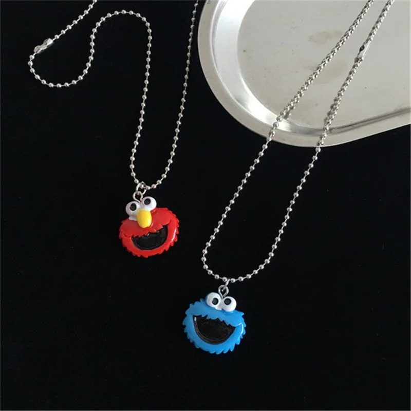 

Cartoon Cute Red and Blue Sesame Street Necklace Smiley Face Couple Necklace Sweater Chain Funny Children Jewelry