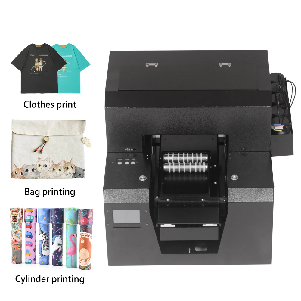 

A4 size UV inkjet printer flat cylindrical all-in-one with roller holder for canvas bag/T-shirt/kaleidoscope printing