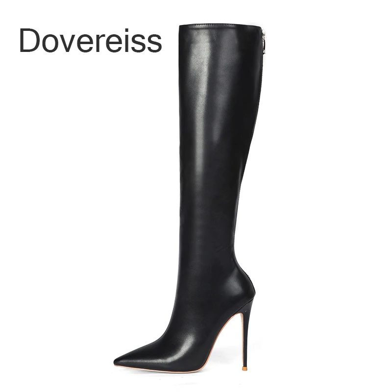 

Dovereiss Fashion Female Boots Winter White Red Apricot Pointed Toe Sexy Elegant New Stilettos Heels Knee High Boots 42 43 44 45