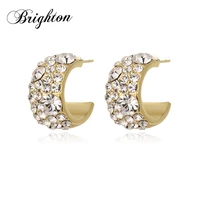 brighton 2021 new geometric stud earrings gold color metal crystal brincos high quality elegant fashion jewelry gift hot sale