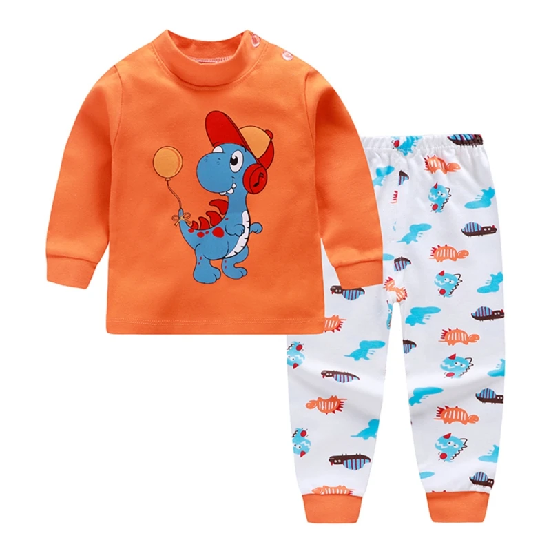

Kids Boys Pajama Sets Cartoon Print Long Sleeve O-Neck Cute T-Shirt Tops with Pants Baby Girls Child Autumn Sleeping Clothes
