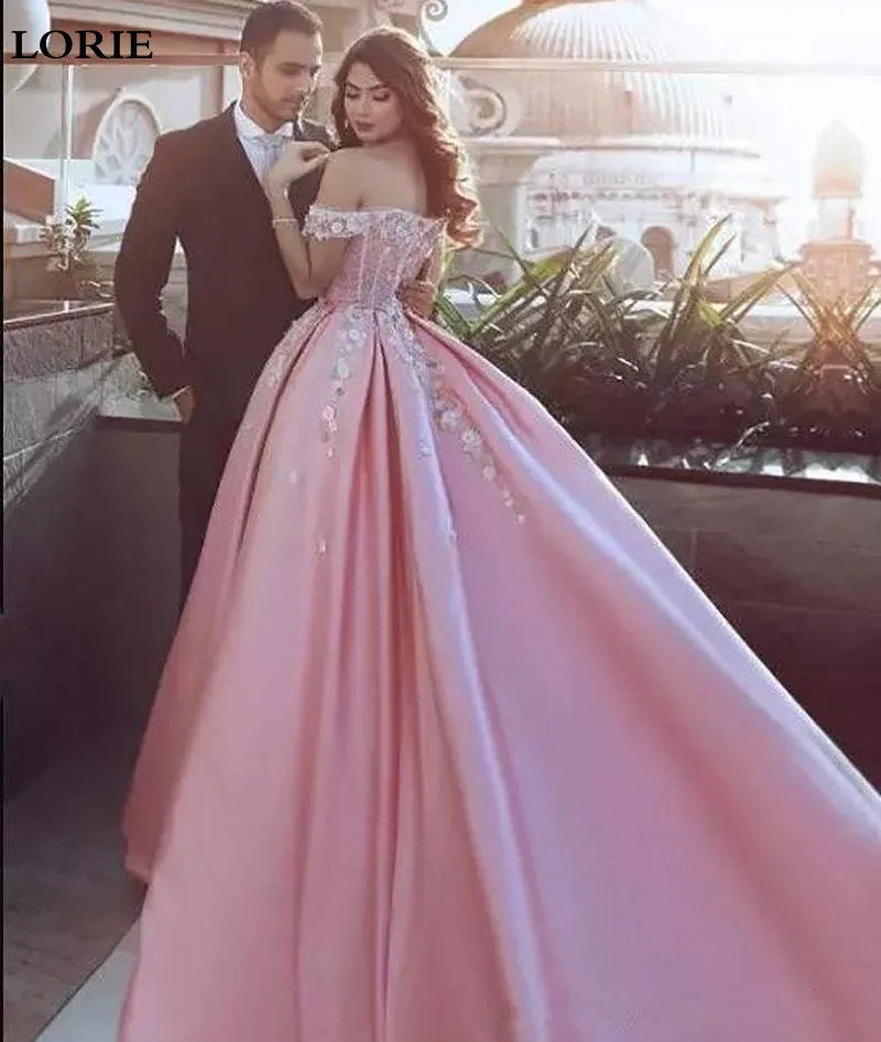 Lorie Розовые Свадебные платья Бальные платья Vestido de novia атласные с открытыми плечами Свадебные платья невесты Бохо многоцветные
