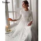 Простое белое вечернее платье-трапеция Verngo, платье с длинным рукавом 34 и круглым вырезом, скромное платье до середины икры, официальное платье для торжественных мероприятий