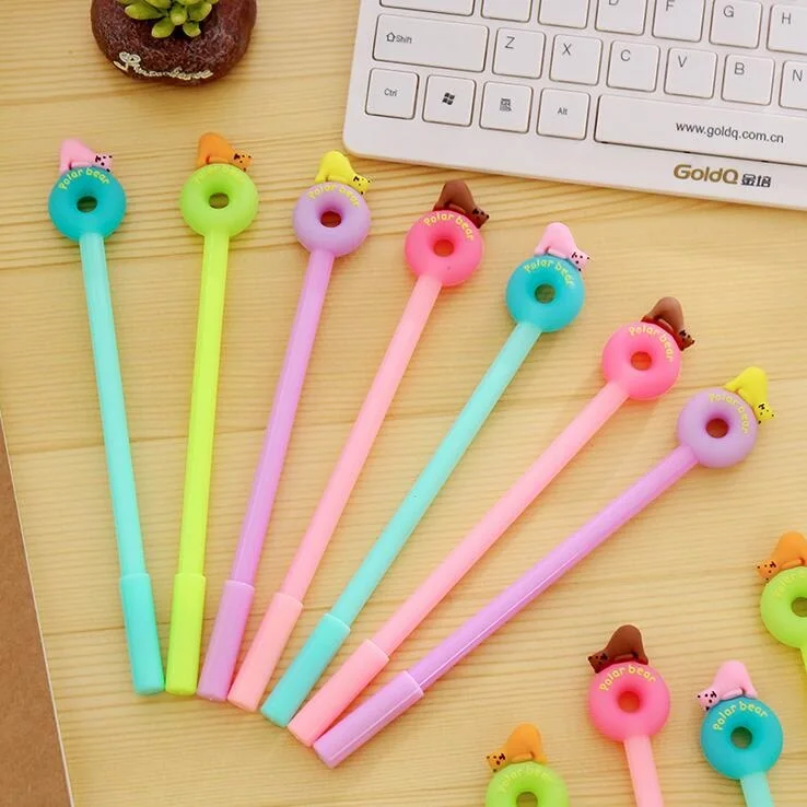 

40pcs/lot Kawaii 3D Doughnut Polar Bear design gel pen 0.38mm black ink pen Students gift prize Office school supplies Wholesale