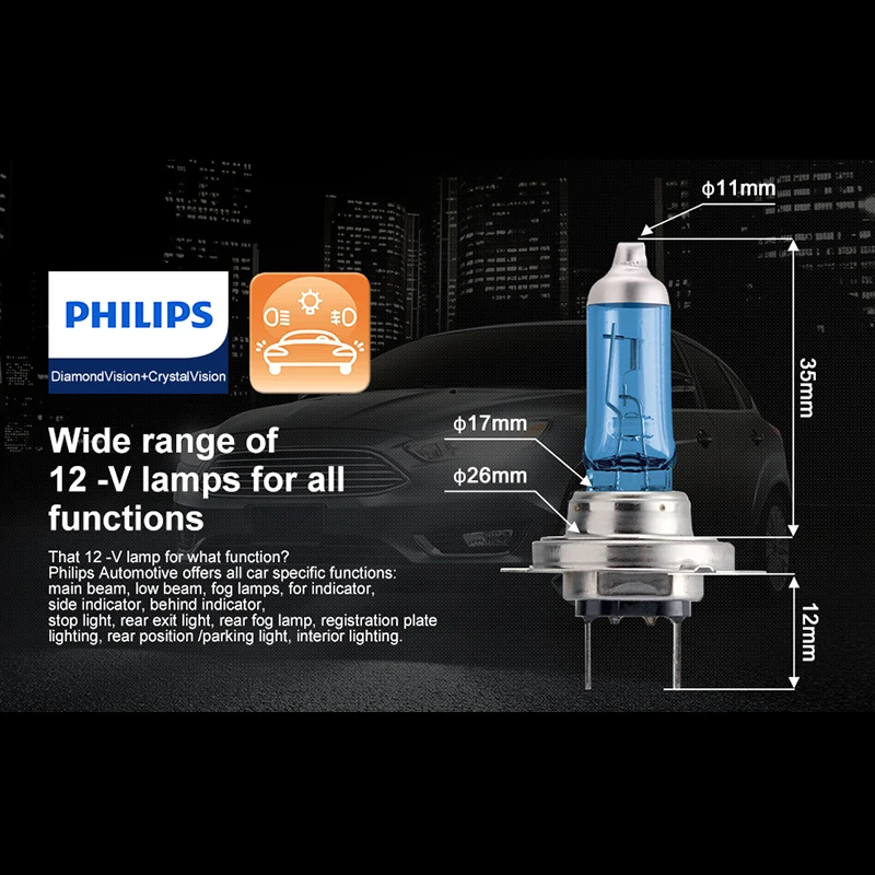 Оригинальные галогеновые лампы Philips H7 H4 H3 H1 H11 H8 HB3 HB4 9005 9006 Diamond Vision 5000K