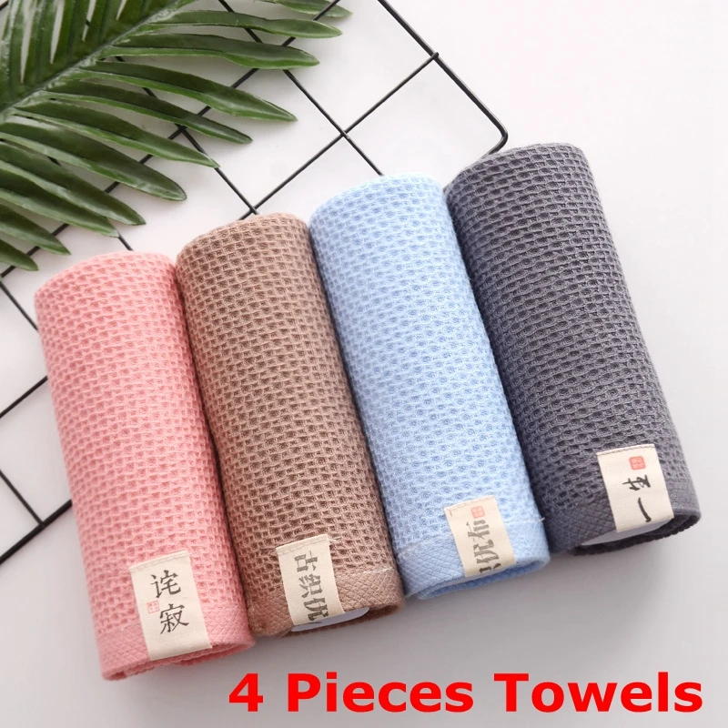 

4PCS Absorbent Towel Adult 100% Cotton Towel Soft Towel Facial Care Bathroom Towel Sports Bath Honeycomb Household Towel