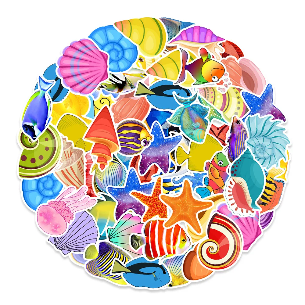 

10/50 PCS/set Sea Fishes Animal Stickers Ocean World Plants Coral Jellyfish Cute Cartoon Waterproof Sticker Kids Scrapbook Decal
