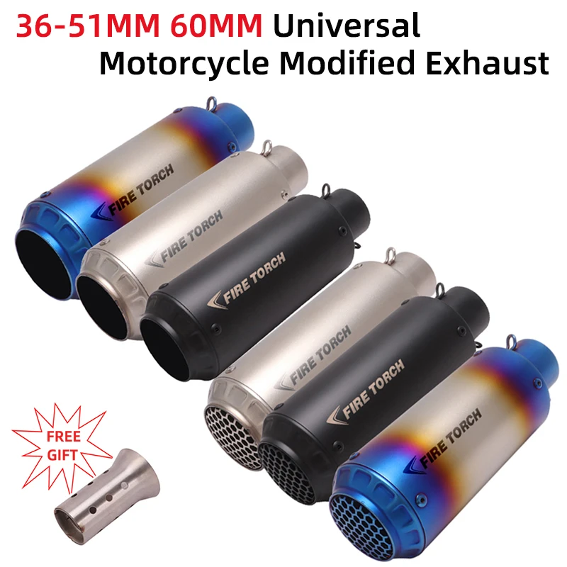 

51mm 60mm Universal Motorcycle Racing Project Exhaust Escape Modified Scooter Muffler For Kawasaki Honda Suzuki BMW Yamaha