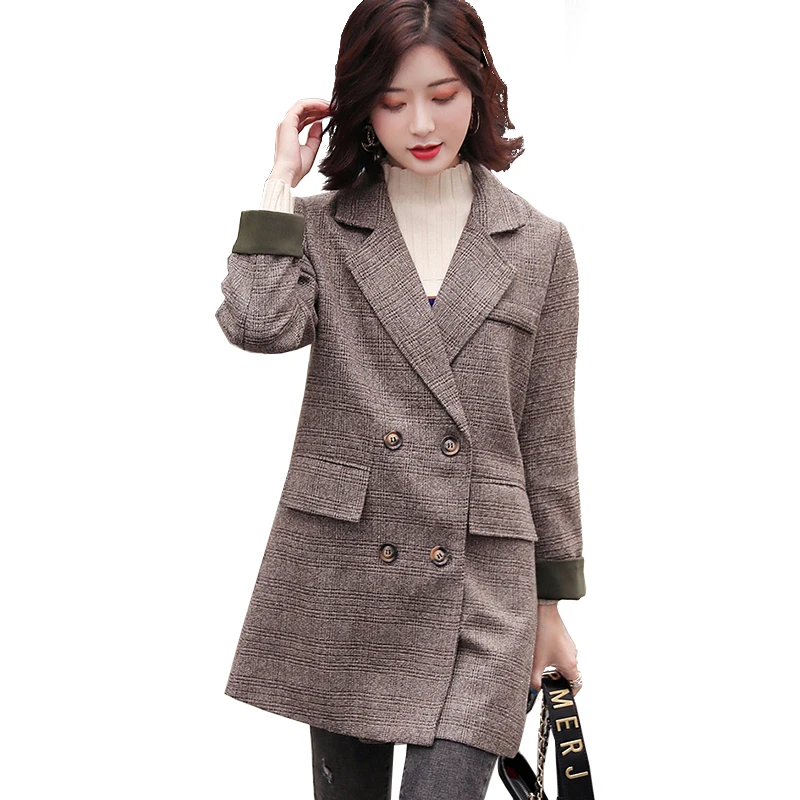 Trytree 2019 осеннее Женское пальто повседневное с отложным воротником двубортное в